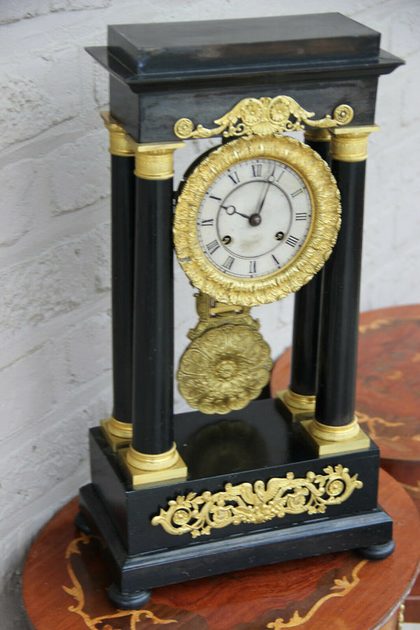 Antique Napoleon III portico column clock dragons pendulum rare 1880s