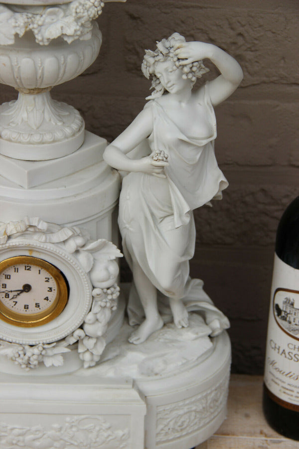 Huge Antique german Bisque porcelain group nymph Clock vase