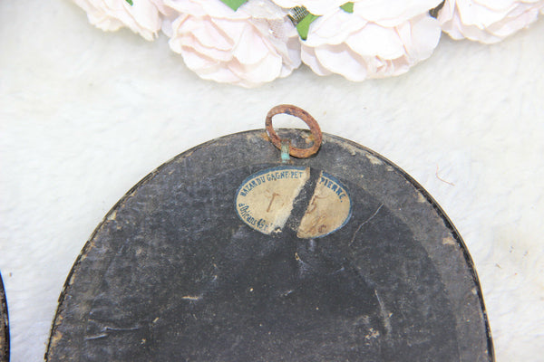 PAIR antique 1900 Miniature portrait holy family jesus mary joseph religious