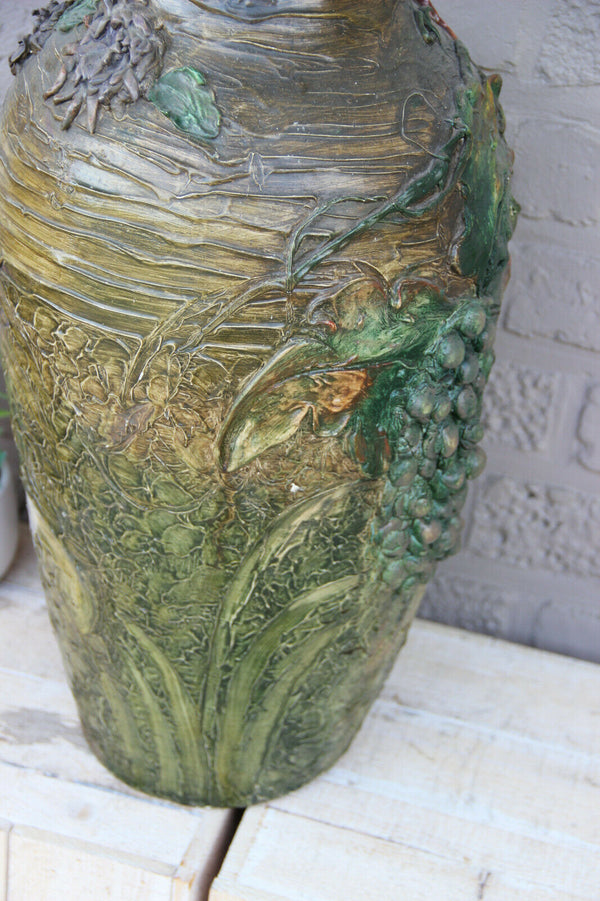 Antique Flemish earthenware terracotta XL Vase with grapes floral decor