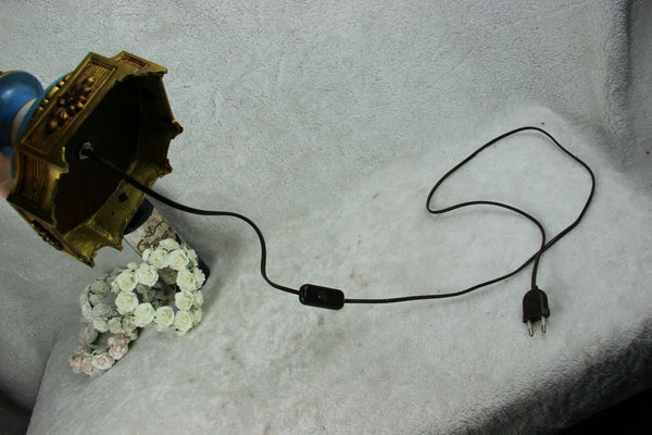 Antique French vieux paris porcelain floral lamp pastel blue