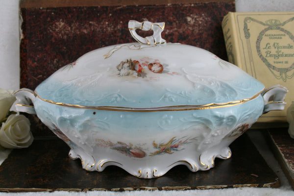 Antique 1900 CT tielsch Porcelain marked bowl shell fish  hand paint