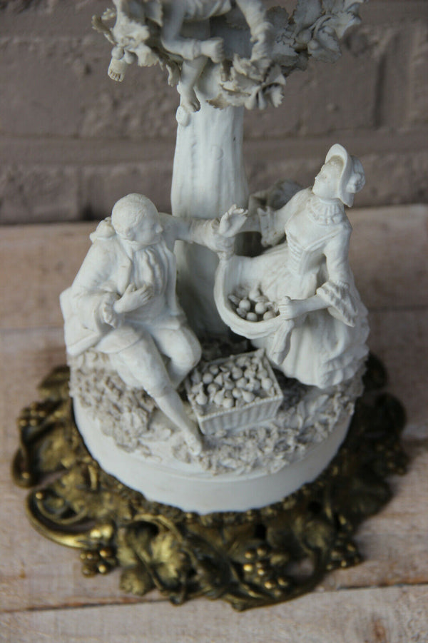 Antique 19th c french SEVRES marked Bisque porcelain Group statue apple picking