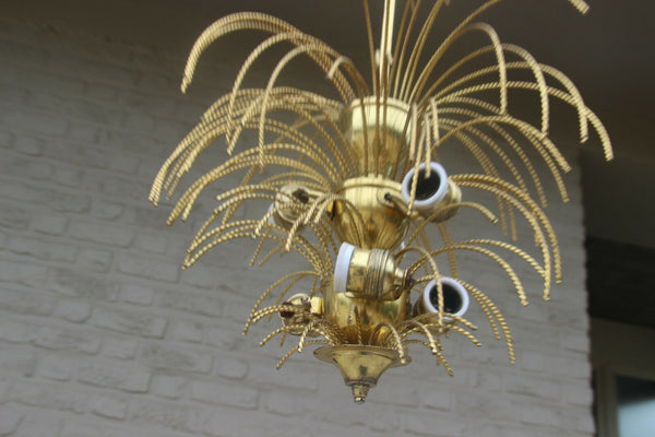 Mid century 1960 brass metal  maison jansen era palm tree chandelier pendant 70s