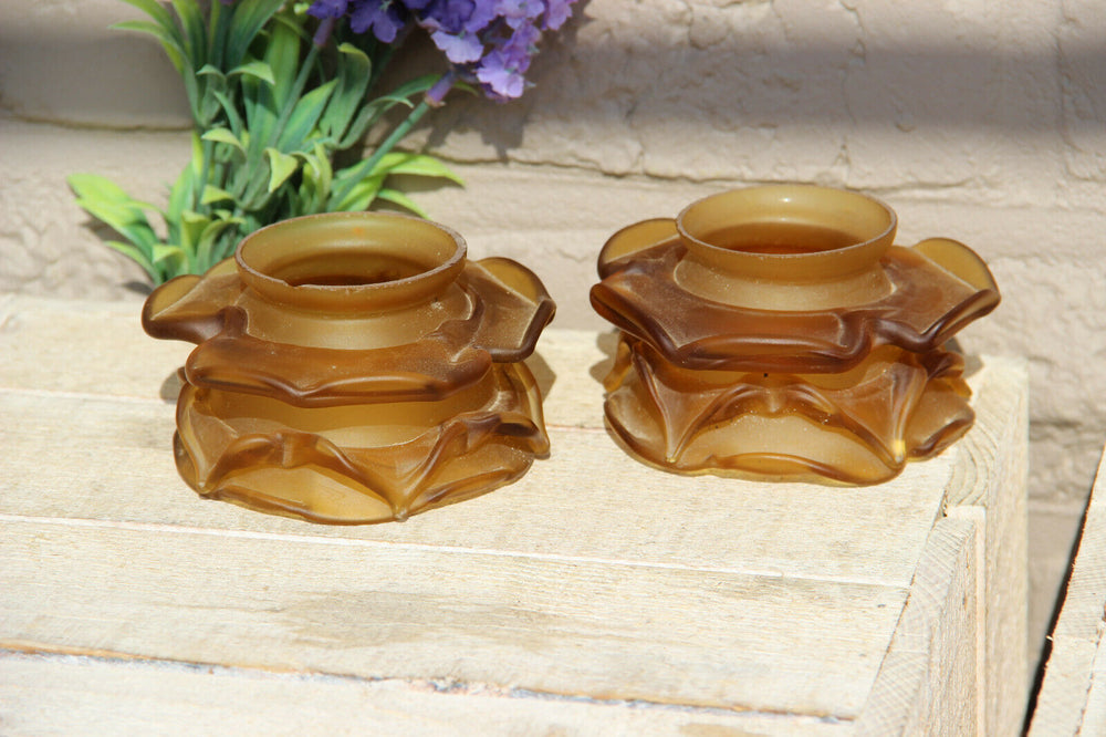 PAIR antique french amber glass paste Shades tulip for sconces chandelier