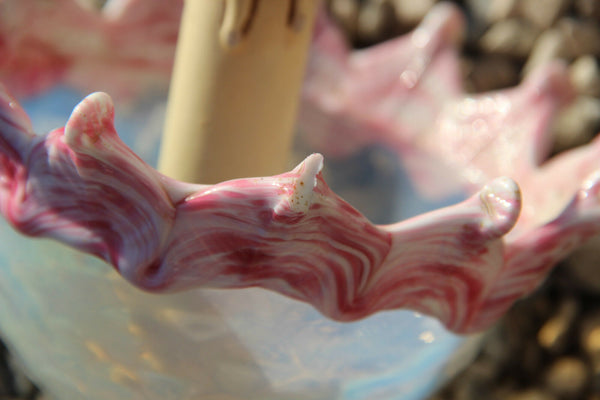 Pink Murano hand blown glass 6 arms Venetian Chandelier lamp mid century 1970