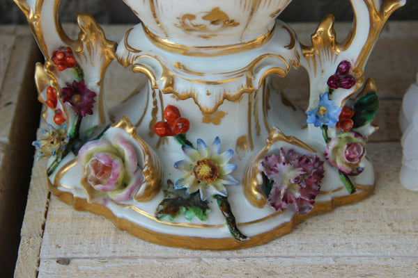 Top antique Vieux paris porcelain FRench vases Floral relief decor attr. petit
