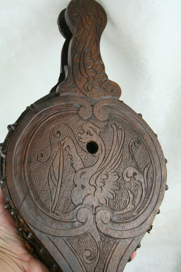1880 UNUSUAL wood carved victorian putti fireplace blower gothic freak bellows