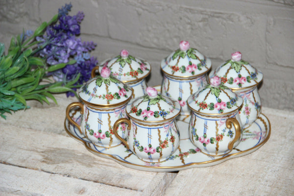 Gorgeous antique DELVAUX Paris porcelain 6 Creamer pot set porcelain plate