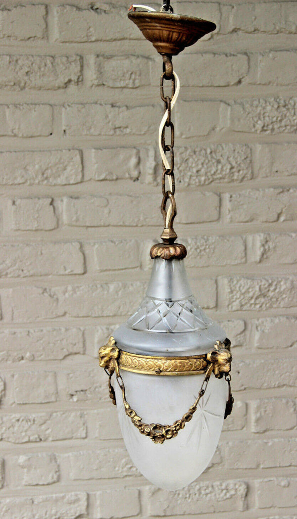 Antique Belgian VAL SAINT LAMBERT crystal clear glass pendant lantern chandelier