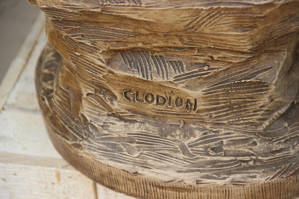 huge antique terracotta Faun Bacchus nymph Statue group after CLODION marked