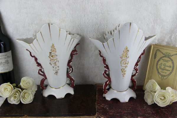 PAIR French vieux paris porcelain Vases Grape clusters floral decor 1920
