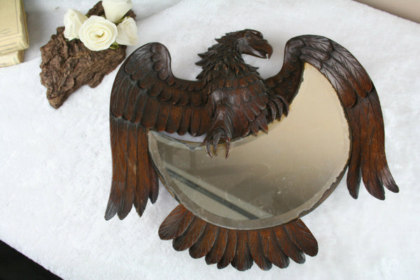 Antique Swiss 1910 Blackforest hand wood carved Eagle wall Mirror rare