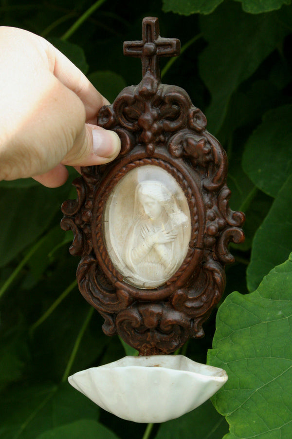 Antique napoleon III wood pipe clay Meerschaum madonna holy water font 1880