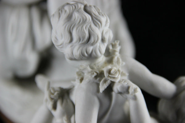 Pair German Unterweissbach marked porcelain bisque putti angels group statues