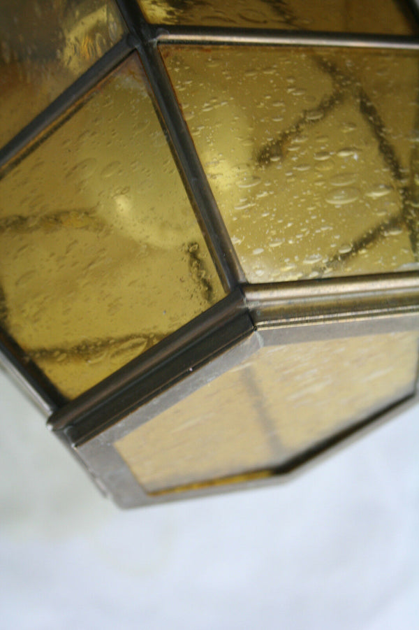 1930 ART DECO amber honeycomb coloured glass French pendant chandelier lamp