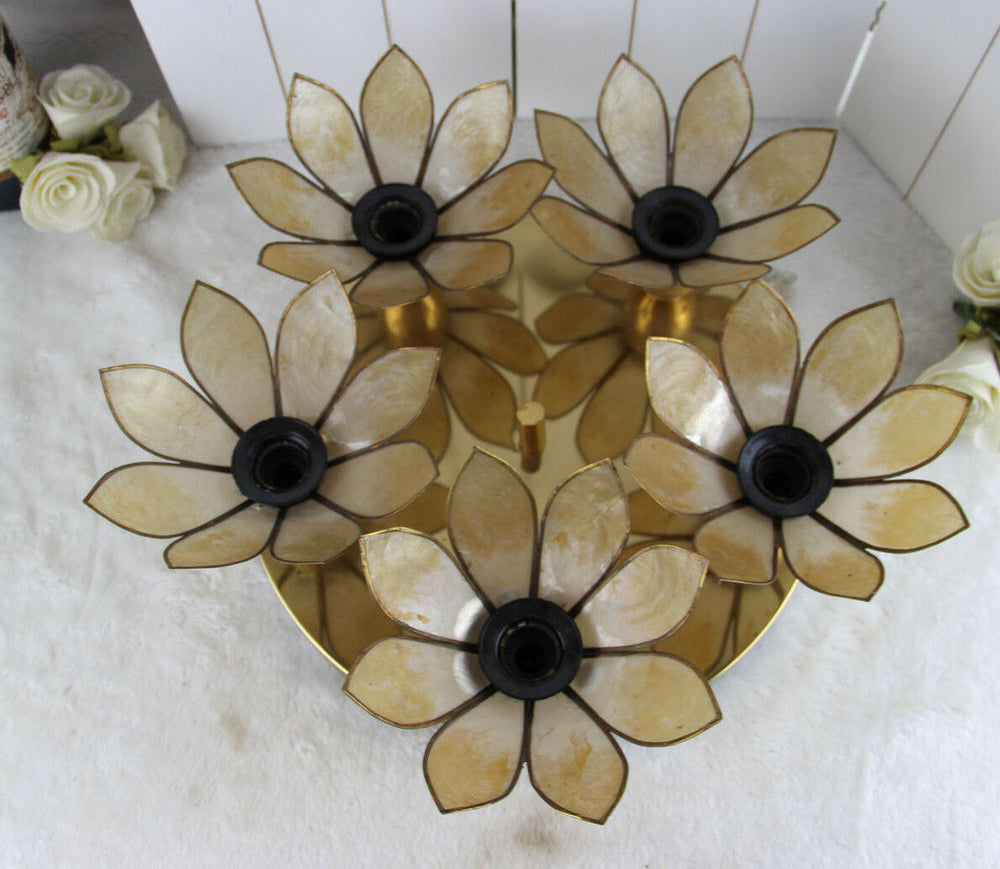 Retro Boulanger mark mid century mother pearl Chandelier pendant gold gilt 1970