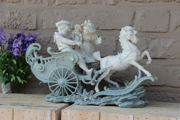 Gorgeous German Large bisque porcelain Romantic group carriage horses marked