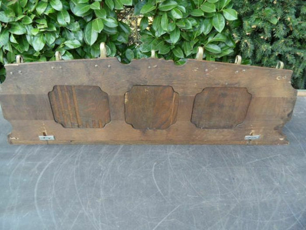 Vintage French wood carved Coat rack brass horse head hooks