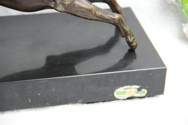 XXL French ART DECO 1930 spelter bronze lady dog on leash marble base