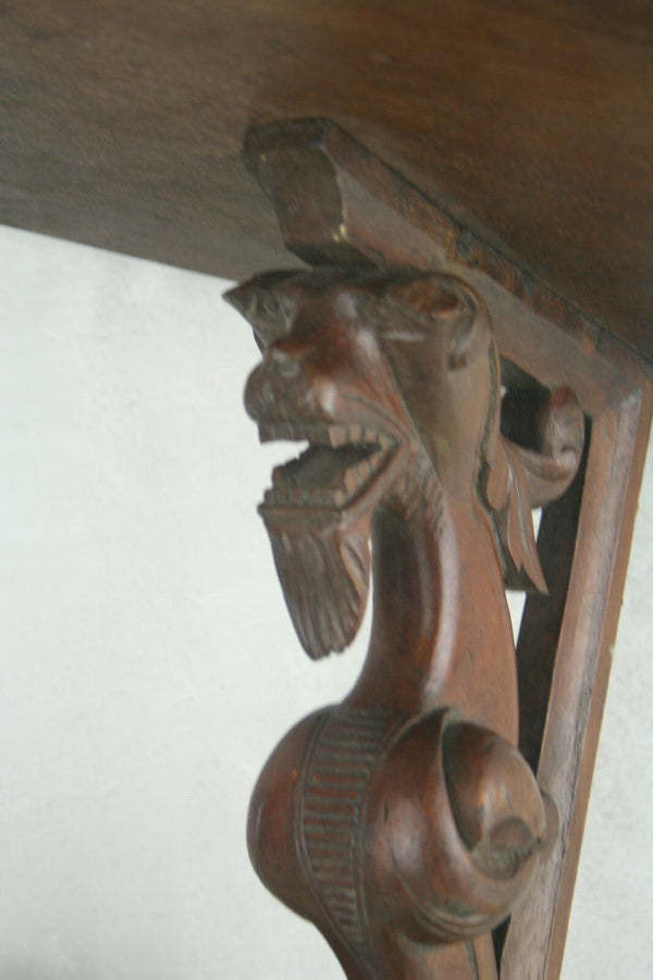 Antique Wood carved wall console neo gothic dragon / lion rare unusual