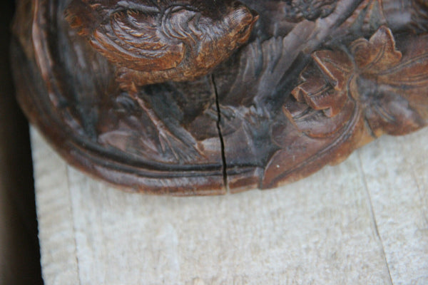 PAIR antique Black forest wood carved partridge birds statue figurines