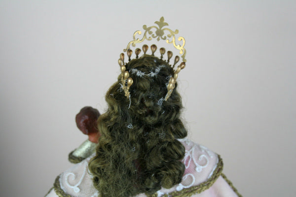 Antique French Wax Madonna statue child pink cape religious figurine 1930