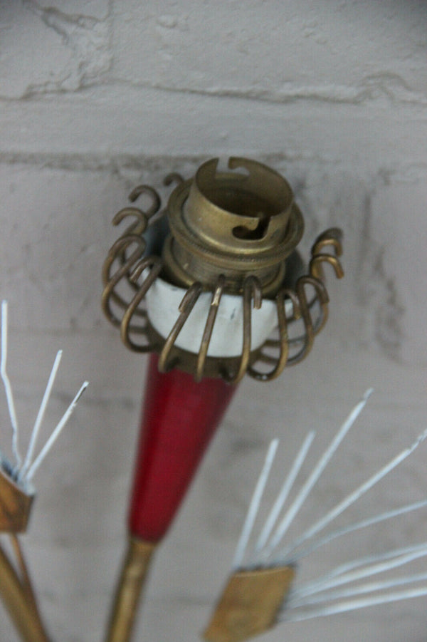 PAIR French mid century Wall lights sconces maison Lunel Red brass