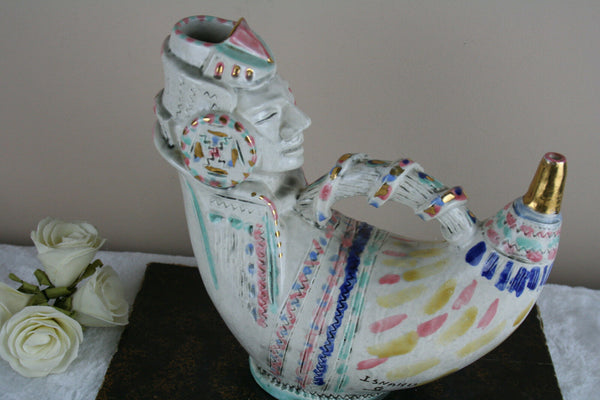 Rare unusual French antique Faience Flagon ewer head special form