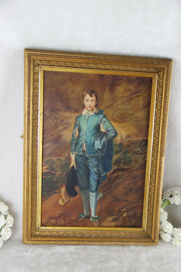 Gorgeous oil panel painting blue boy romantic after gainsborough 1970's