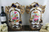PAIR 19thC old Bayeux Paris porcelain floral hand paint decor French Vases