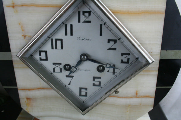 XXL ART DECO 1937 French Fox spelter bronze marked clock marble base rare