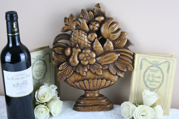 Vintage Italian wood carved Fruits pineapple etc wall plaque 1960's cute piece