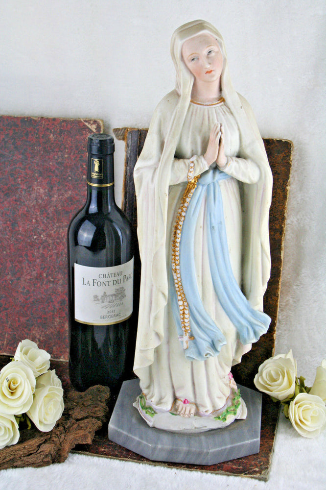 Vintage XL 50's  french porcelain madonna statue on base Lourdes
