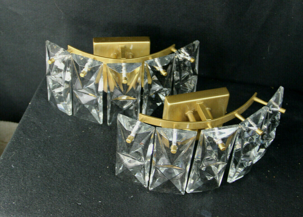 PAIR KINKELDEY faceted glass crystal cut 5 disc Sconces wall lights mid century