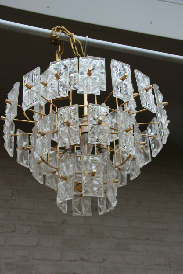Retro 1970s 4 level Chandelier 48 Facet glass disc attr. Kinkeldey