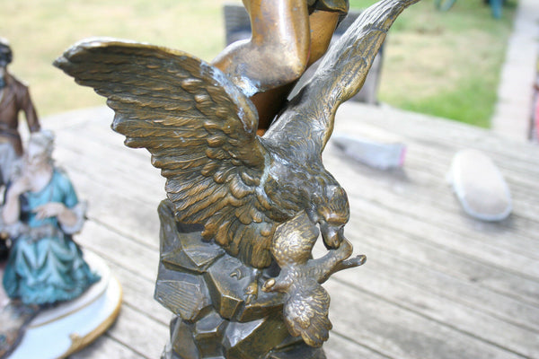 Huge XL French Spelter bronze figurines eagle clock set 60's