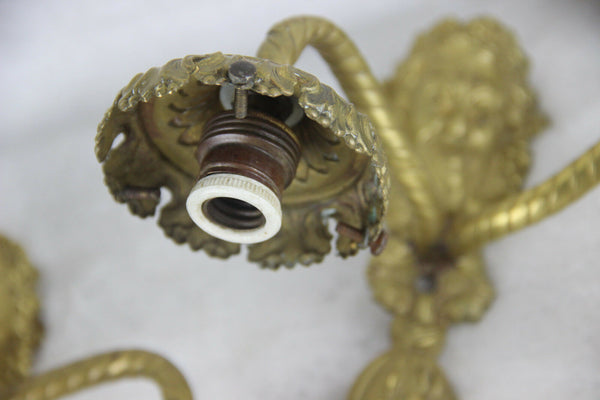 PAIR french brass Devil faun satyr head portrait sconces wall lights 1950's