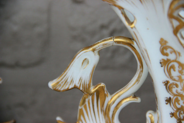 PAIR antique French vieux paris porcelain hand paint floral scene