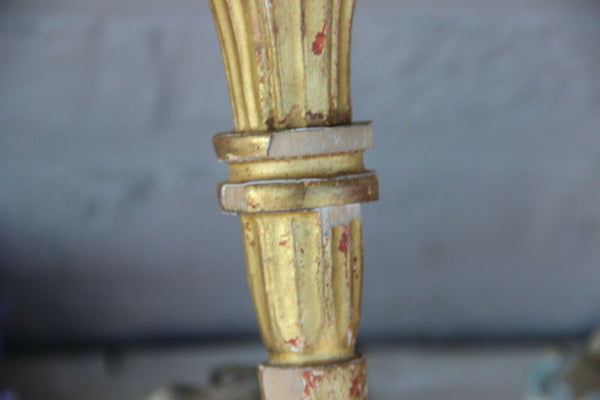 Rare PAIR 1950 Wood hand carved sconces torch castle Wall lights attr Jansen