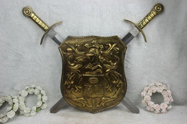 French copper embossed Wall shield armor Swords knight 1960s