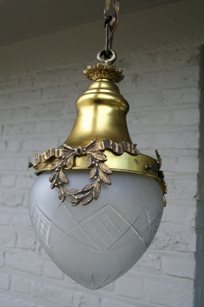 Gorgeous French1920 Hall entrace pendant chandelier crystal glass bowl louis XVI