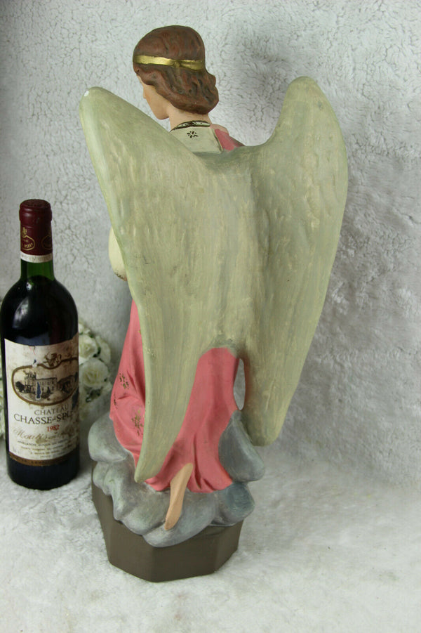 Large religious church altar statue figurine arch angel chalkware polychrome