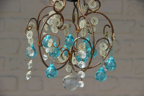 Mid century MURANO turquoise glass drops chandelier 1970 pendant light