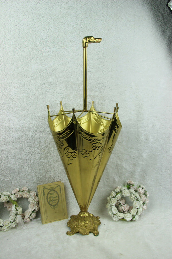 Vintage French Brass metal Dog whippet head umbrella stand holder 1970