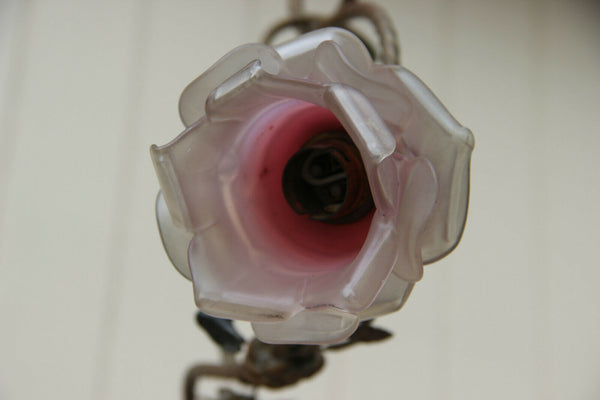 Antique French Art nouveau putti angel spelter Bronze chandelier pendant