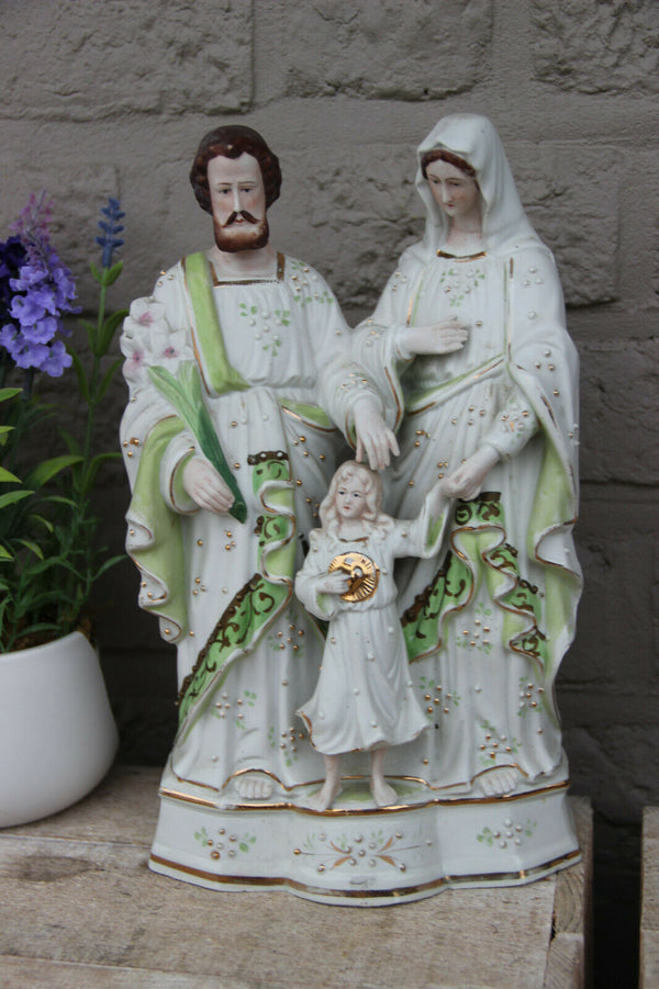 Antique  French Religious porcelain holy family group statue