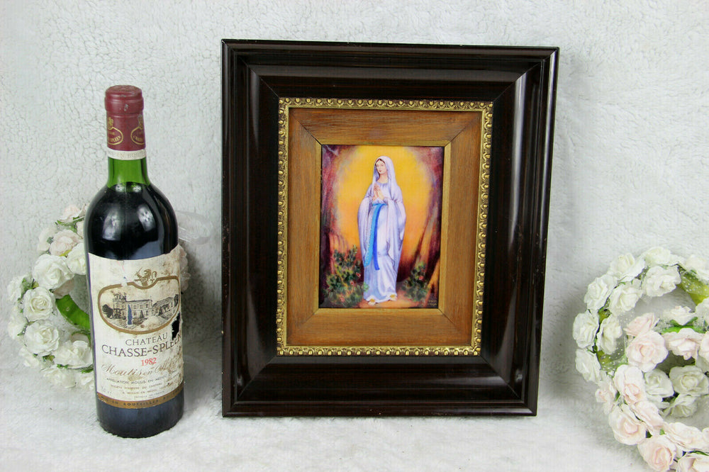 French LIMOGES enamel on porcelain painting religious portrait madonna mary