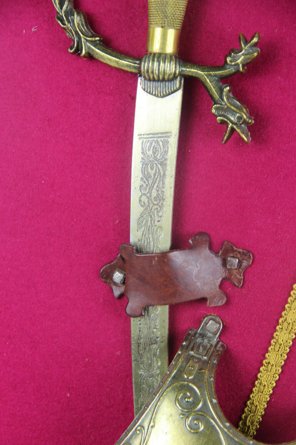 Vintage French fleur de lys dragon gothic armor shield wall red velvet 1970