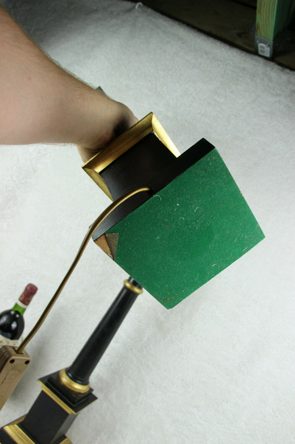 Pair vintage Wood carved empire style 1970 French table desk lamps